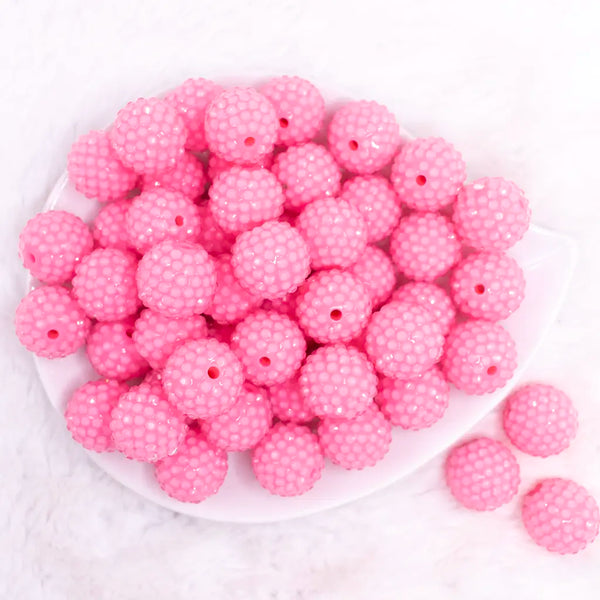 top view of a pile of 20mm Bubblegum Pink with Clear Rhinestone Bubblegum Beads
