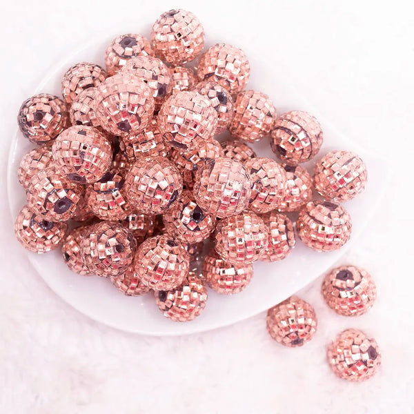 top view of a pile of 20mm Champagne Gold Mirror Disco Faceted Bubblegum Beads