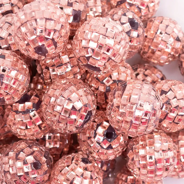 close up view of a pile of 20mm Champagne Gold Mirror Disco Faceted Bubblegum Beads