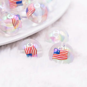 20mm Flag Print on Clear Acrylic Bubblegum Beads