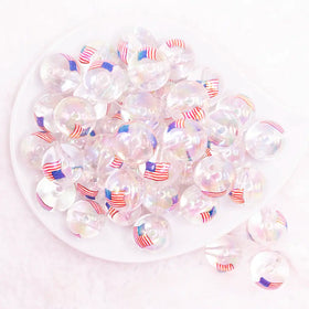 20mm Flag Print on Clear Acrylic Bubblegum Beads