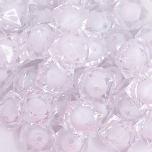 close up view of a pile of 20mm Clear Transparent Cube with Middle Bubblegum Beads