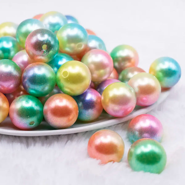 front view of a pile of 20mm Colorful Ombre Shimmer Faux Pearl Bubblegum Beads