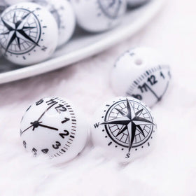 20mm Compass and Clock Print Acrylic Bubblegum Beads