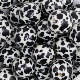 20mm Black & Cream Cow Animal Print Bubblegum Beads