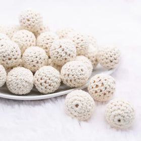 20mm Cream Crochet wooden bead