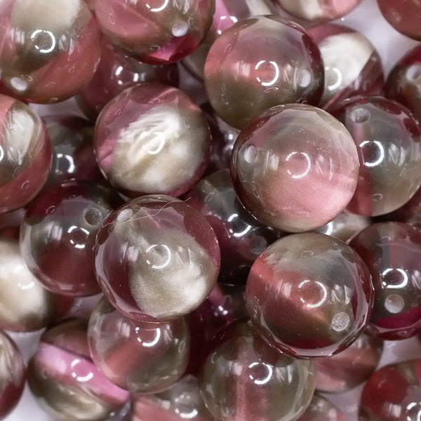 close up view of a pile of 20mm Dark Tea Rose Illusion Glitter Bubblegum Bead