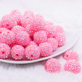 20mm Flamingo Pink Rhinestone AB Bubblegum Beads