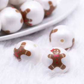 20mm Gingerbread Man Print Chunky Acrylic Bubblegum Beads [10 Count]