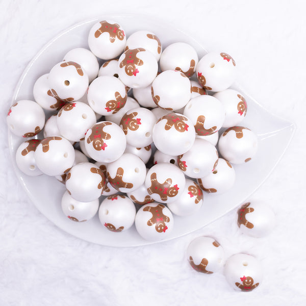 top view of a pile of 20mm Gingerbread Man Print Chunky Acrylic Bubblegum Beads [10 Count]