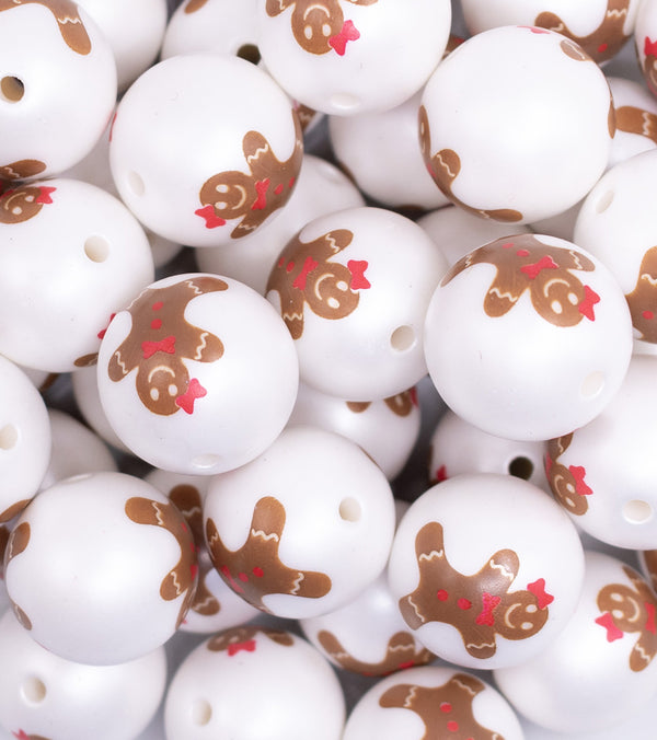 close up view of a pile of 20mm Gingerbread Man Print Chunky Acrylic Bubblegum Beads [10 Count]