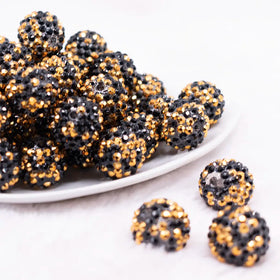 20mm Gold & Black Confetti Rhinestone Bubblegum Beads