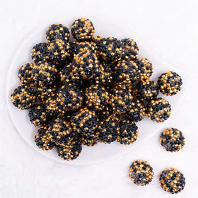 20mm Gold & Black Confetti Rhinestone Bubblegum Beads