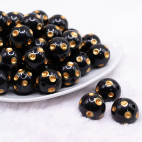 20mm Gold Polka Dots on Black Acrylic Bubblegum Beads
