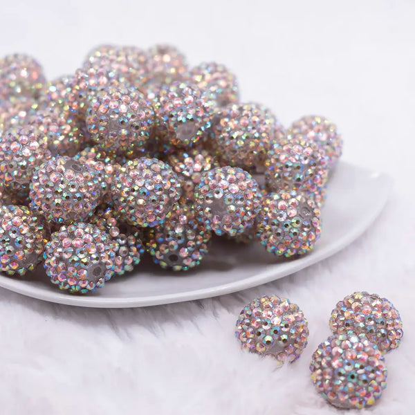 20mm Gold Shimmer Rhinestone AB on clear Bubblegum Beads - imperfect