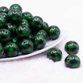 20mm Green and Black Plaid Bubblegum Beads