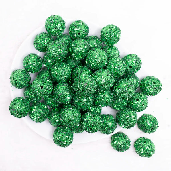 top view of a pile of 20mm Christmas Green Sequin Confetti Bubblegum Beads