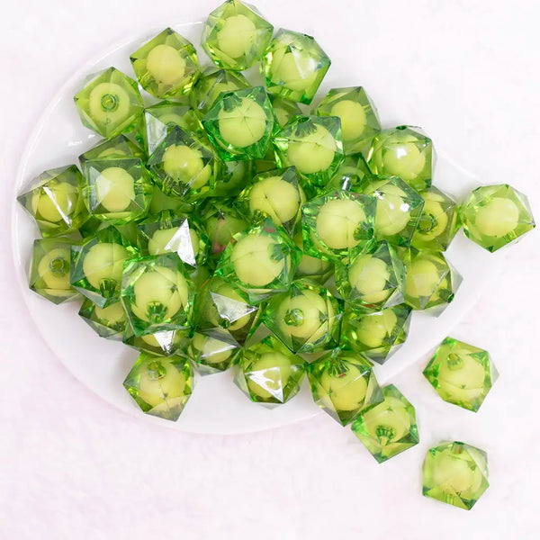 top view of a pile of 20mm Green Transparent Cube with Middle Bubblegum Beads