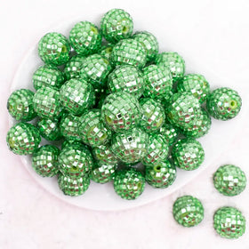 20mm Green Mirror Disco Faceted Bubblegum Beads