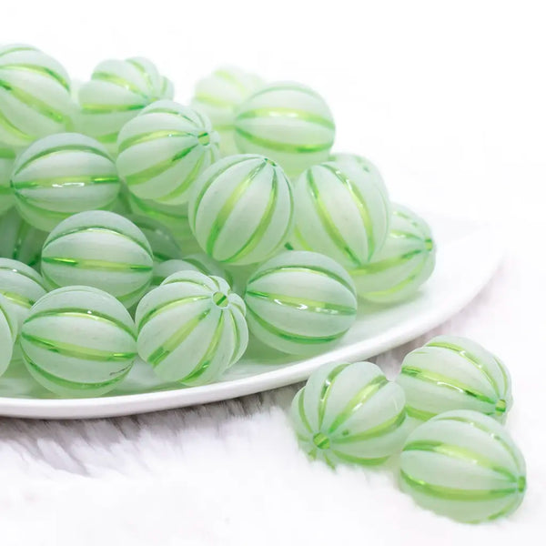 front view of a pile of 20mm Green Frosted Pumpkin Shaped Bubblegum Bead