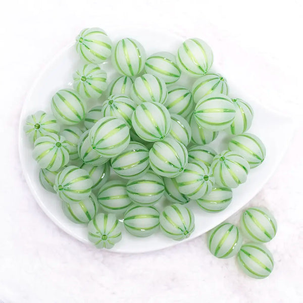 top view of a pile of 20mm Green Frosted Pumpkin Shaped Bubblegum Bead