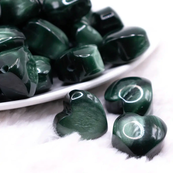 macro view of a pile of 20mm Green Opal Heart Shaped Acrylic Beads