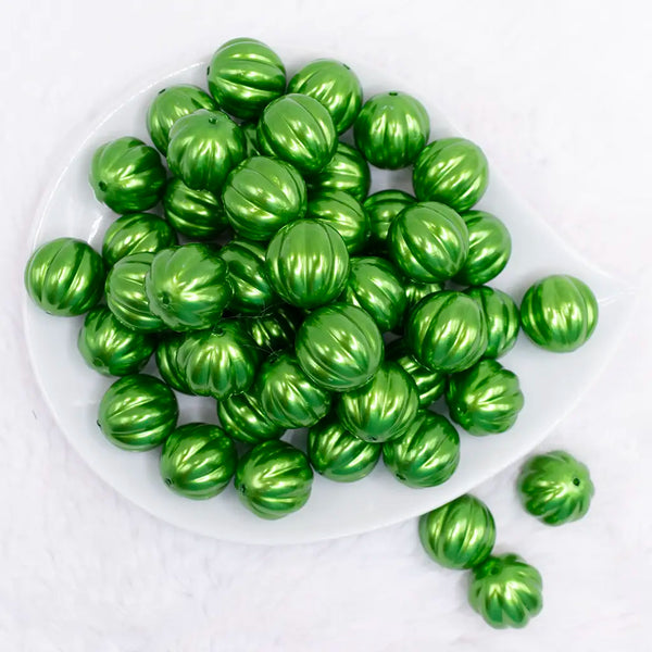 top view of a pile of 20mm Green Pearl Pumpkin Shaped Bubblegum Bead