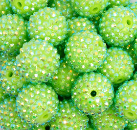 20mm Green Luster Rhinestone AB Bubblegum Beads