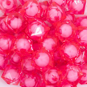 20mm Hot Pink Transparent Cube with Middle Bubblegum Beads