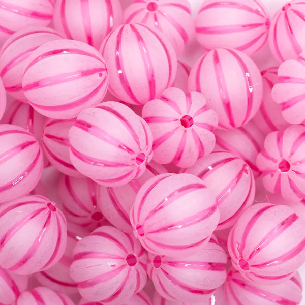 close up view of a pile of 20mm Hot Pink Frosted Pumpkin Shaped Bubblegum Bead