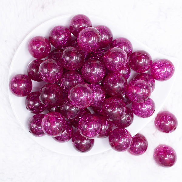 top view of a pile of 20mm Hot Pink Glitter Tinsel Bubblegum Beads