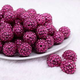 20mm Hot Pink with Clear Rhinestone Bubblegum Beads