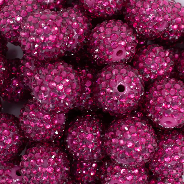 close up view of a pile of 20mm Hot Pink with Clear Rhinestone Bubblegum Beads