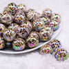 front  view of a pile of 20mm Realistic Leopard Animal AB Print Acrylic Bubblegum Beads