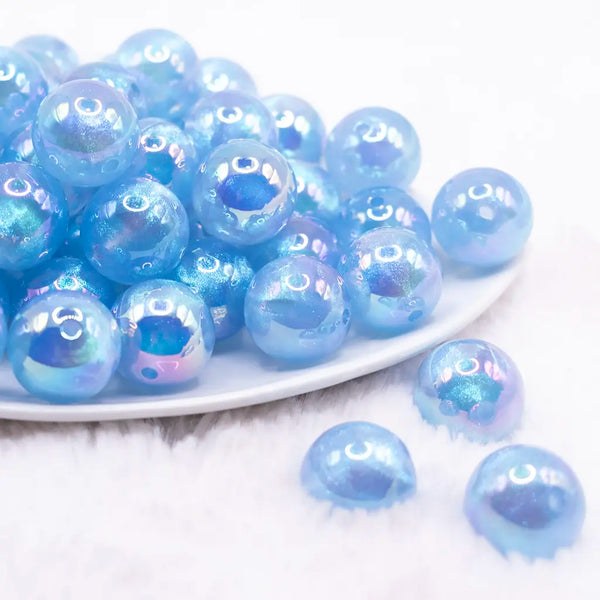 front view of a pile of 20mm Light Blue Opalescence Bubblegum Bead