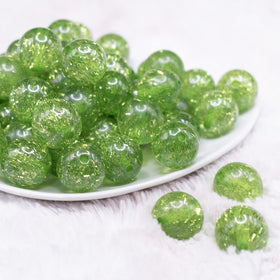 20mm Lime Green Glitter Tinsel Bubblegum Beads