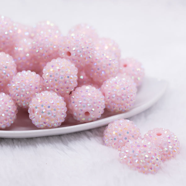 front view of a pile of 20mm Light Pink Rhinestone AB Bubblegum Beads