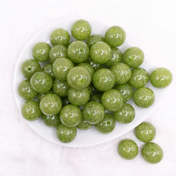 top view of a pile of 20mm Lime Green Glitter Sparkle Bubblegum Beads