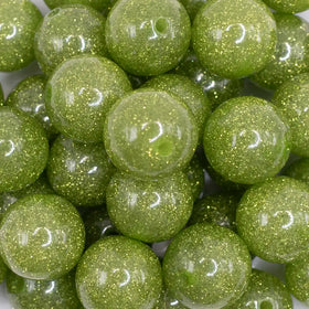 20mm Lime Green Glitter Sparkle Bubblegum Beads