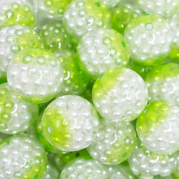 close up view of a pile of 20mm Green Captured Pearls Bubblegum Bead
