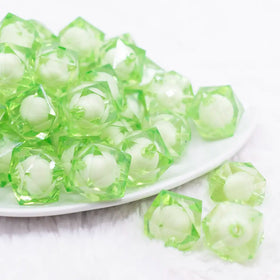 20mm Lime Green Transparent Cube with Middle Bubblegum Beads