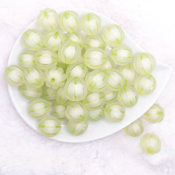 top view of a pile of 20mm Lime Green Frosted Pumpkin Shaped Bubblegum Bead