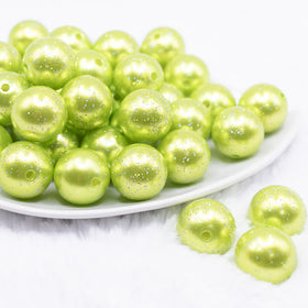 20mm Lime Green with Glitter Faux Pearl Bubblegum Beads