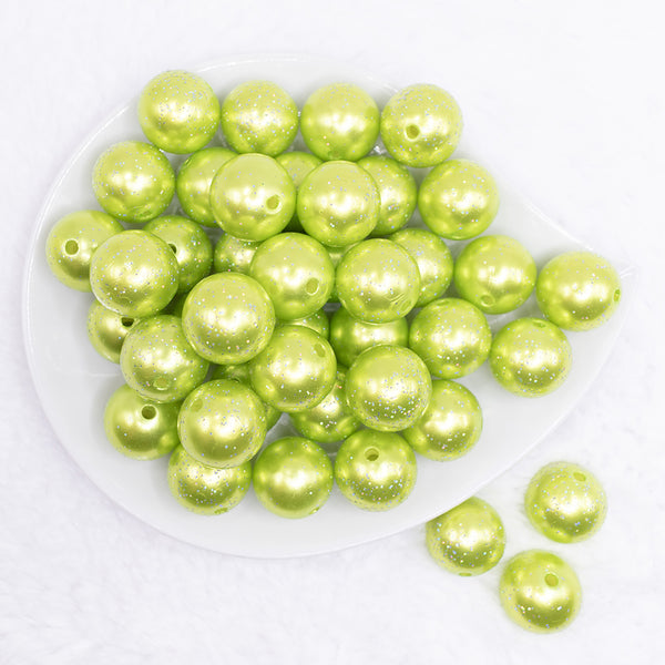 top view of a pile of 20mm Lime Green with Glitter Faux Pearl Bubblegum Beads