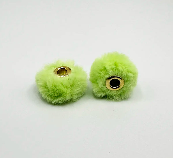 front view of lime green 20mm Furry Plush Spacer Beads