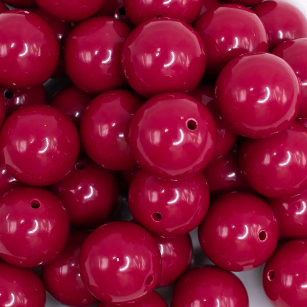 close up view of a pile of 20mm Marroon Red Solid Bubblegum Beads