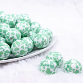 20mm Mint Green Cow Print Bubblegum Beads