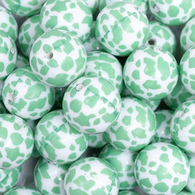 20mm Mint Green Cow Print Bubblegum Beads