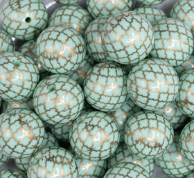 20mm Mint Quarterfoil Print Bubblegum Beads