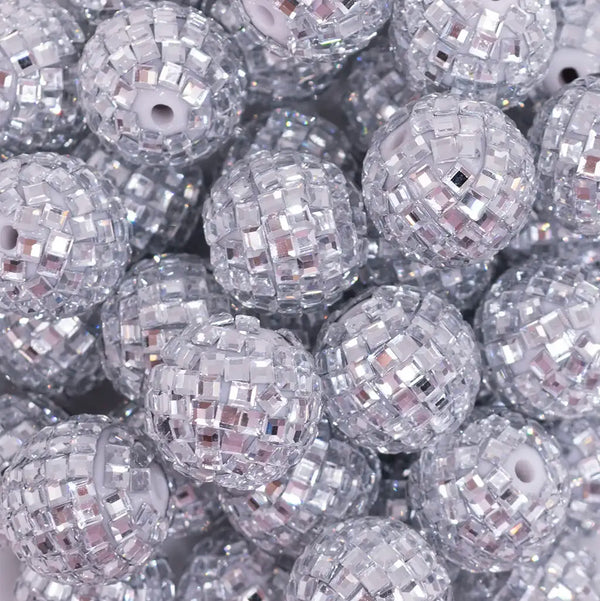 close up view of a pile of 20mm Mirror Disco Faceted Pearl Bubblegum Beads